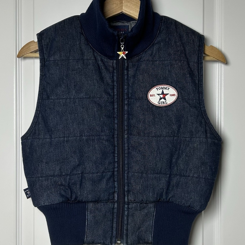Tommy Jeans Vintage Y2K Star Zipper Embroidered Logo Patch Denim Puffer Vest